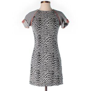 French Connection Gray Leopard Print Short Sleeve Mini Dress with Orange Accents